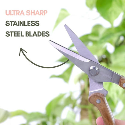 Mossify Gardening Shears Slim 8.5” – Premium Stainless Steel Pruning Shears with Wooden Handle – Hand Pruners, Plant Clippers & Garden Scissors – Sharp Garden Tool for Left & Right Hand Use