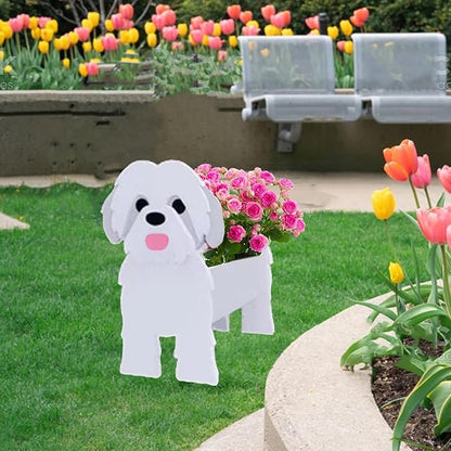 Shih Tzu White Dog Planter Plant Pots,Cute Dog Flower Planter,Gifts for Pet Lovers,Unique Animal Plant Pots,Office,Indoor Outdoor Garden Decor