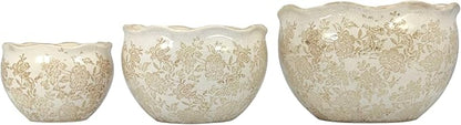 Galt International Ceramic Plant Pots Set of 3 Rustic Vintage Farmhouse Cream Crackle Glaze (11"/ 9.6"/ 7") Garden Indoor Outdoor Flower Planter w/Drainage Hole (Vintage Brown)