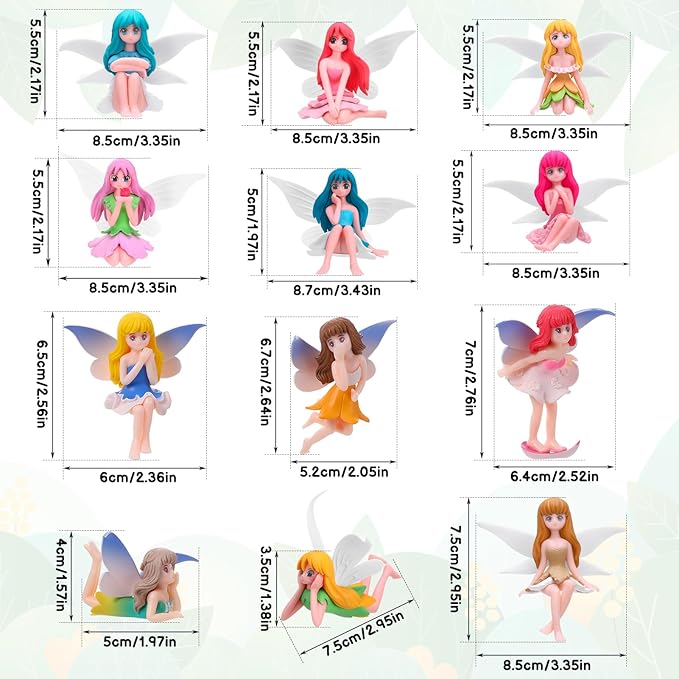 Miniature Fairy Figurines, 12 Pcs Hand-Painted Small Flower Fairies with Wings for Garden Decor, Cake Topper & Landscapes