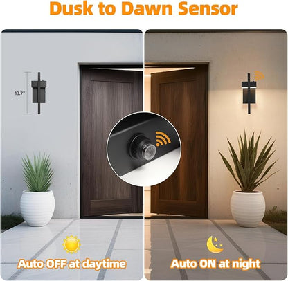 tewei LED Outdoor Wall Sconce Dusk to Dawn Outdoor Lighting, Modern Exterior Lighting Fixtures, Black LED Front Porch Lights Outside Wall Mount Lights for House, Hallway, Warm White 3000K, 2 Pack