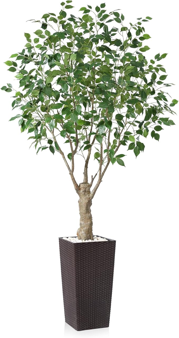Ficus Artificial Trees Indoor Outdoor, 7ft Tall Fake Plants, Fake Ficus Silk Tree for Home Office Garden Patio Outdoor Modern Decor, 1 Pack