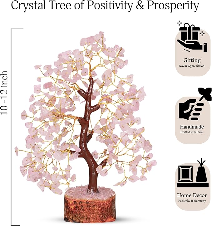 YATSKIA Rose Quartz Crystal Tree - Birthday Gift for Women - Crystal Quartz Tree - Home Decor - Pink Office Decor - Spiritual Gift for Women