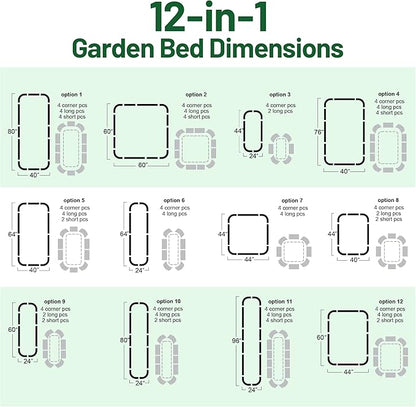 Olle 17" Tall Raised Garden Bed Kit Fruits Vegetables Flowers Planter Box 12-in-1 Galvanized Planter Boxes for Outdoors Size 5X5 Feets 8X2 Feets, Midnight Grey 17" Tall