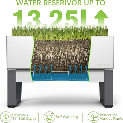 Glowpear Self Watering Planter Box - 29.5", White - UV Stable, Scalable Urban Raised Garden Bed with Water Gauge, Indoor Outdoor for Vegetables, Flowers, Herbs, and Succulents, Gardening