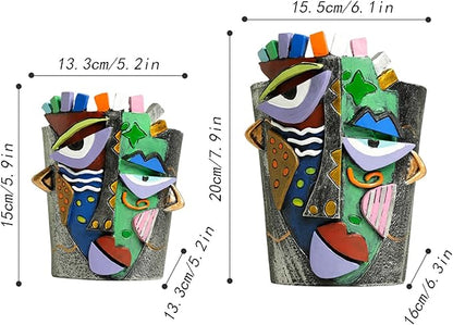 Picasso Face Planter Pots Abstract Art Colorful Flower Vase with Drainage Hole Unique Head Flower Pots for Home Balcony Decoration (Small)