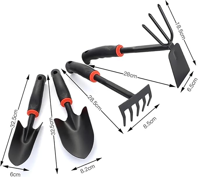 Arinasun Garden Tool Set, 4 Pieces， Including 2 Shovels,1 Rake, 1 Cultivator, Rust-Resistant lron Tools, Rubber Grip Handles