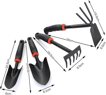 Arinasun Garden Tool Set, 4 Pieces， Including 2 Shovels,1 Rake, 1 Cultivator, Rust-Resistant lron Tools, Rubber Grip Handles