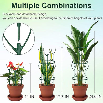 9 Pcs Plant Support Stakes & Plant Cage Support Rings, Plant Supports for Indoor Plants, Stackable Plant Holder Stick, Small Plants Potted Plants Flower Other Climbing Plants (6.4 "Wide X 11" High)