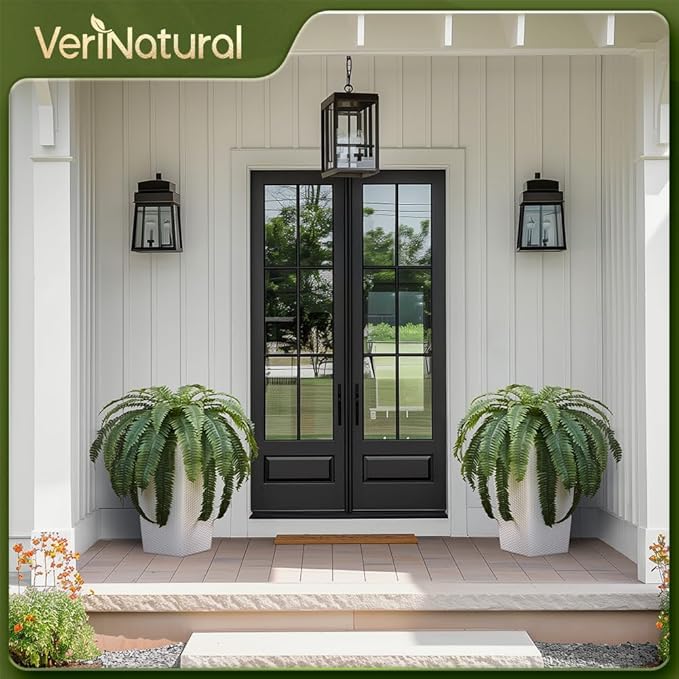 48" Boston Ferns Artificial Outdoor Plants - 39 Fronds UV Resistant Faux Greenery with Taper Planter- Realistic Fake Bushes Front Porch Decor for Garden, Patio, Indoors - Set of 2, VN153