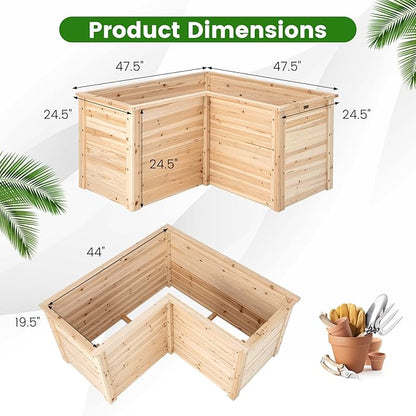 Giantex Wood Raised Garden Bed, 47.5"x47.5"x24.5" Elevated Planter Box w/Open-Ended Base for Deep-Rooted Plant Vegetable Fruit Flower, Outdoor Solid Wood Planter for Patio Backyard