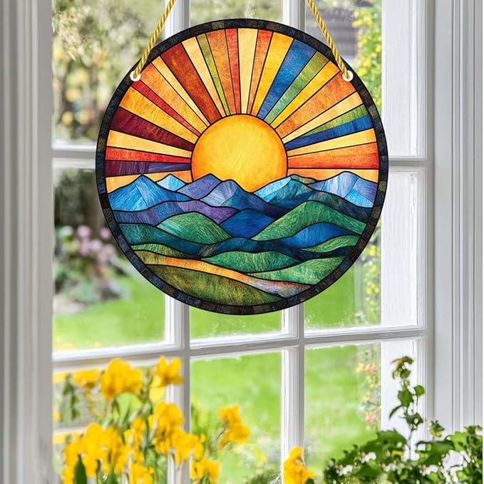 Acrylic Stained Window Hanging Sunshines Acrylic Decoration for Indoor Outdoor Home Bar Office Garden Plastic Ornament Decor 8x8 Inch