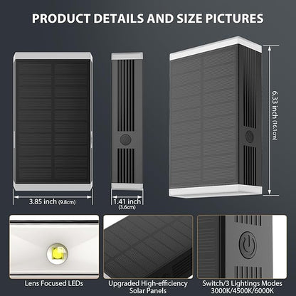 Solar Wall Light Outdoor,3000/4000/6000K 3 Modes Dusk to Dawn Lighting Wall Sconce IP67 Waterproof Up and Down Solar Lights Outdoor for House, Garage, Porch,Doorway (4 Pack)