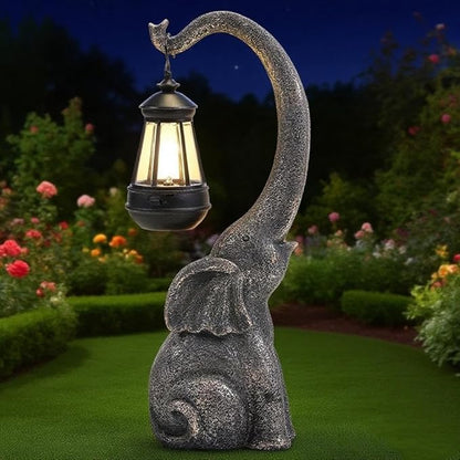 Elephant Garden Statue Solar Lights Outdoor Elephant Statue Porch Decor for Outside Patio Lawn Porch Balcony, Yard Art Lawn Ornaments Elephant Decor Birthday Gifts for Women Mom Grandma Animal Lovers