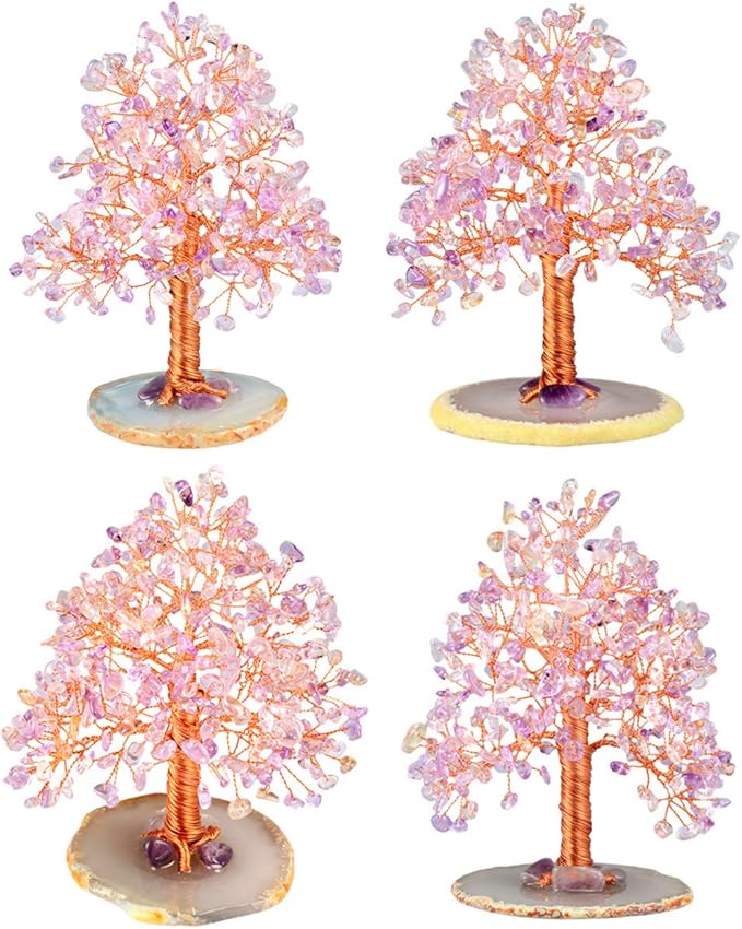 mookaitedecor Natural Citrine & Amethyst Crystal Tree with Agate Slice Geode Base Money Tree Desk Home Decoration for Wealth and Luck 5"-6"