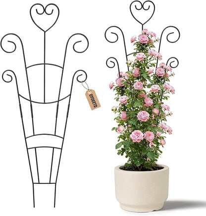 30Inch Plant Trellis for Climbing Plants Outdoor,Indoor Metal Garden Trellis for Potted Plants, Houseplant Plant Support Indoor Outdoor for Ivy Pothos Monstera Hoya Flower Vine Black Heart 2 Pack(2)