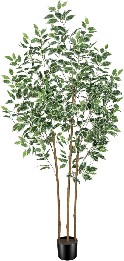 Ficus Tree Artificial - 6ft Artificial Ficus Trees Indoor with Natural Trunk and Lifelike Leaves - Fake Ficus Tree for Home Office Corner Indoor Decor