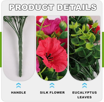 Artificial Hanging Flowers for Outdoor, 2 PCS Silk Morning Glory Faux Flowers with Eucalyptus Leaves,Realistic Hanging Plants for Wedding Home Office Garden Decor