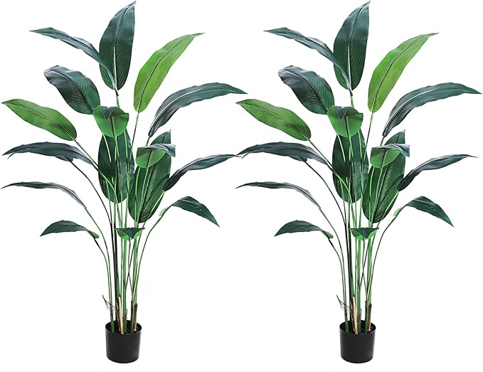 Artificial Bird of Paradise Tree 6 ft(72 in) Fake Palm Tree for Indoor Outdoor Modern Decor Faux Plants for Home Office Perfect Housewarming Gift with 17 Trunks Faux Leaves 2 Pack