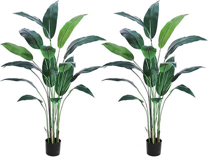6ft Artificial Bird of Paradise Plant, Tall Faux Plants with 17 Trunks Faux Leaves, Artificial Plants Indoor Outdoor with Black Nursery Pot for Home Decor Office Living Room 2 Pack