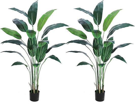 6ft Artificial Bird of Paradise Plant, Tall Faux Plants with 17 Trunks Faux Leaves, Artificial Plants Indoor Outdoor with Black Nursery Pot for Home Decor Office Living Room 2 Pack