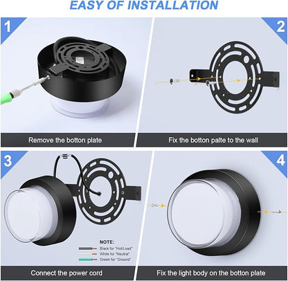 Outdoor LED Ceiling Flood Lights, Waterproof Modern Exterior Wall Light, 12W Anti Rust Outside Porch Light with 6000K Daylight Small Circle Wall Mount Fixtures for House Backdoor Yard Entryway