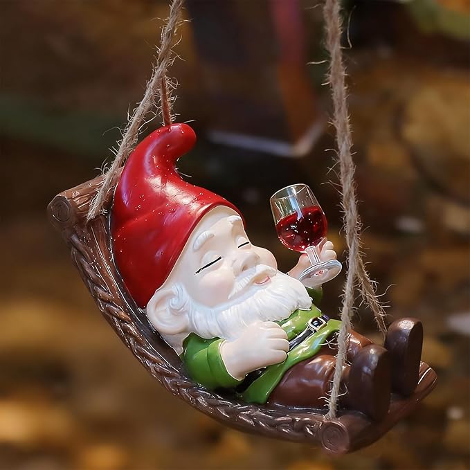 Hanging Garden Gnome Statues Decor for Outdoor, Resin Swing Figurine Ornament for Home Yard Patio Decoration, Ideal for Mom Women