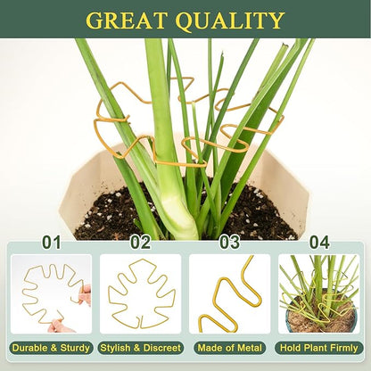 4 Pack Plant Stem Support, Adjustable Metal Monstera Plant Support Small 2PCS & Large 2PCS, Plant Supports for Indoor Plants Moss Pole Growth Plant Support Ring (Gold)