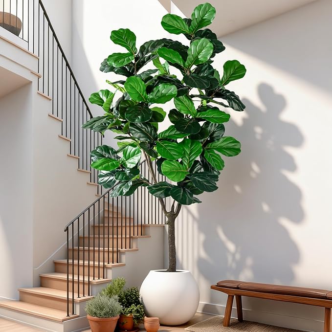 Large Artificial Trees with Pot Indoor Outdoor Realistic Floor Fake plantas Tall Faux Fiddle Leaf fig Tree for Home Living Room Bedroom Office Porch Outside Patio arboles artificiales para decoracion