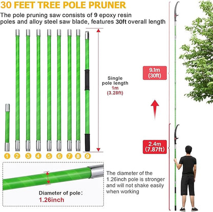 30 Feet Tree Pole Pruner Manual Branches Trimmer Tree Branch Garden Tools Loppers Hand Pole Saws Extendable Height