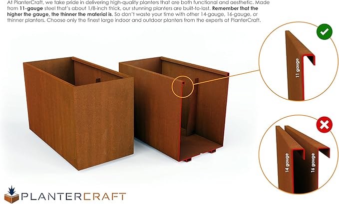 Plantercraft Large Rectangular Planters for Outdoor Plants – 60x24x42 Corten Steel Planter Box for Privacy Screen & Patio | Extra Large Outdoor Planters, Modern Metal Planter