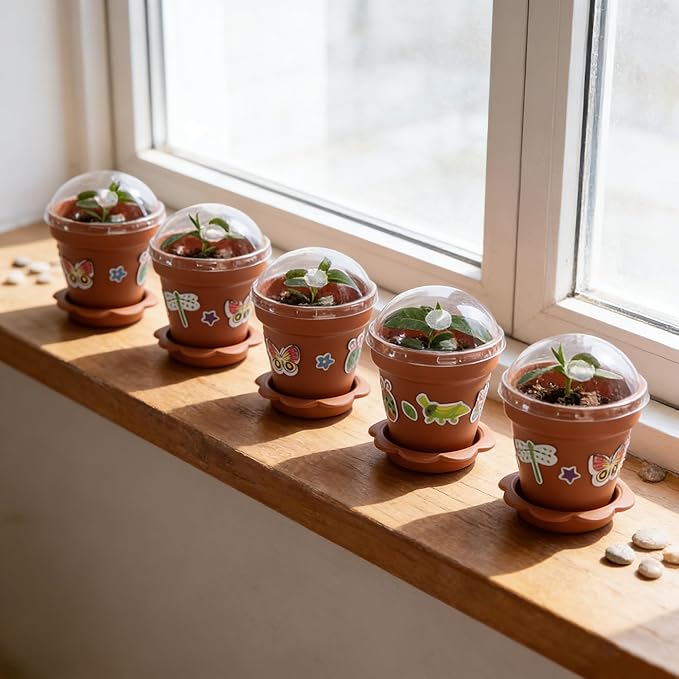 25 Packs Cupcake Plant Nursery Pots with Humidity Dome, Small Plastic Flower Plant Pots with Foam Stickers, Seeds Starter Pot Flower Planting Container for Seedlings Succulent Display (Wine Red)