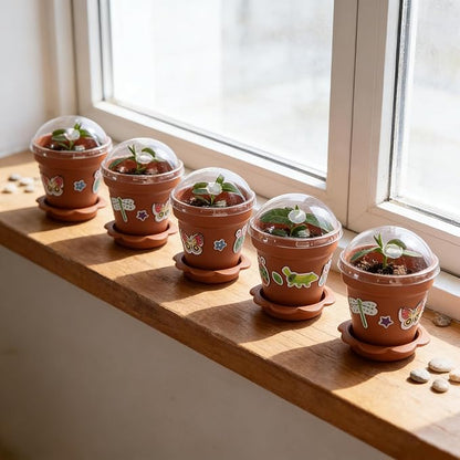 25 Packs Cupcake Plant Nursery Pots with Humidity Dome, Small Plastic Flower Plant Pots with Foam Stickers, Seeds Starter Pot Flower Planting Container for Seedlings Succulent Display (Wine Red)