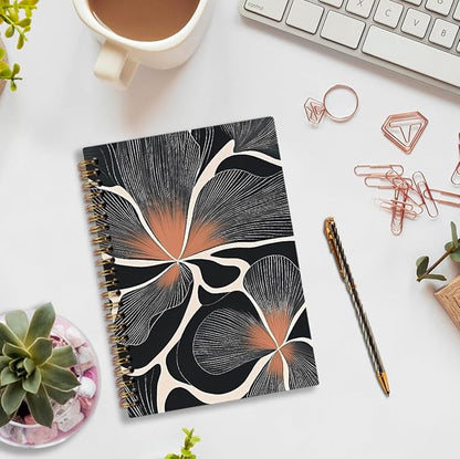 Boho Abstract Flower Spiral Notebook, Bohemian Floral Journal Notebook, Flower Aesthetic Journaling Notebooks for Women, Boho Abstract Office School Supplies Gifts, 5.5x8.3 Inch