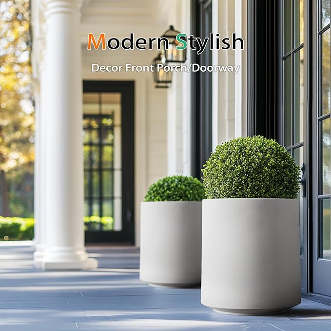 Concrete Planter Outdoor Indoor, Large Cement Plant Pots for Trees Flowers (Gray, 17 inch)
