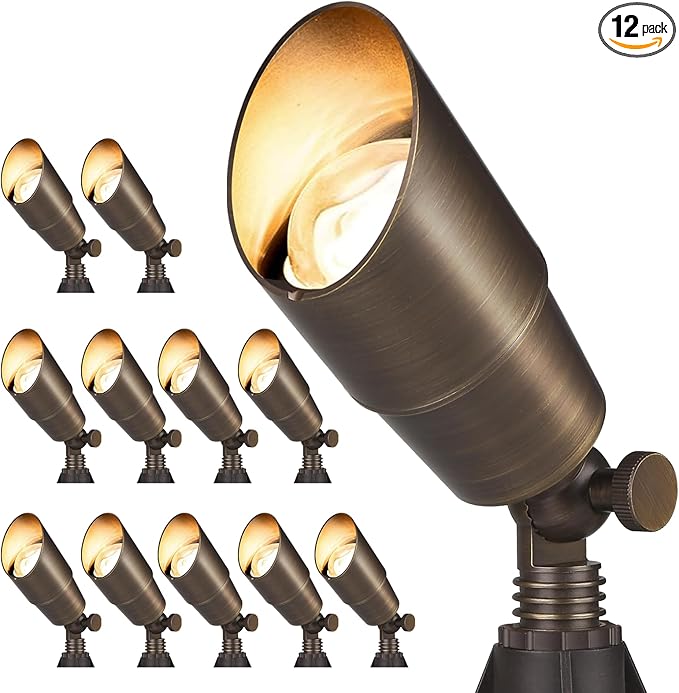 Gardencoin Solid Brass Outdoor Landscape Spotlights, 12V LED Low Voltage Landscape Lights for Garden and Yard, Bronze Heavy Duty Up Lighting Fixture Without Bulb, 12 Pack