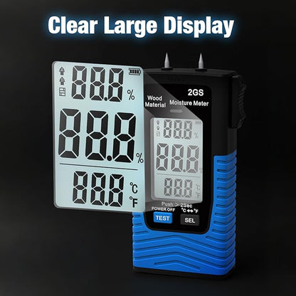 Digital Wood Moisture Meter, HOLDPEAK Pin Type Water Leak Detector Handheld Humidity Tester with LED Indicators, Temperature Measurement, Data Record, Moisture Tester for Firewood, Flooring, Drywall