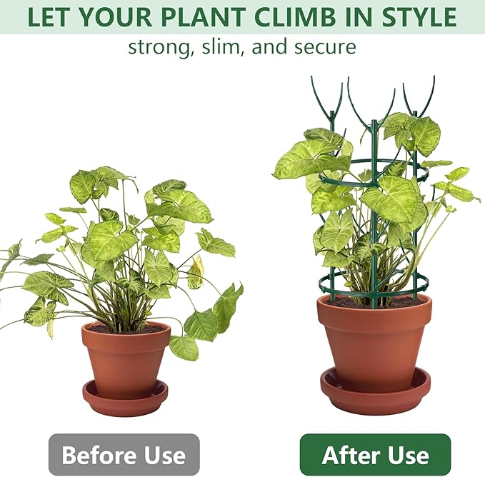 12 Pack Monstera Plant Support & Plant Cage Support Rings,Stackable Twig 3 Tier Garden Flower Support,Twig Trellis for Indoor Outdoor Plants Potted Plants Flower Other Climbing Plants(Green)