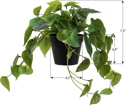 2 Pack Artificial Scindapsus Aureus, Realistic Fake Plants with Plastic Pot for Home Office Bedroom Indoor Outdoor Decor(8in H)