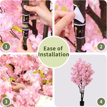 5.9ft Tall Cherry Blossom Artificial Tree, Handmade Light Pink Cherry Tree,Fake Flower Faux Silk Leaves Plant,Artificial Plants for Home Office Indoor Outdoor Party Wedding Christmas Decor