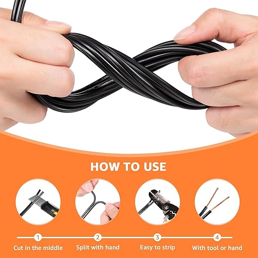 SUNVIE 14/2 Low Voltage Landscape Lighting Wire 250FT with Spool Outdoor Landscape Cable 14 Gauge 2 Conductors Low Voltage Wire for Landscaping Lights, ETL Listed, Pure Copper, Outdoor Direct Burial