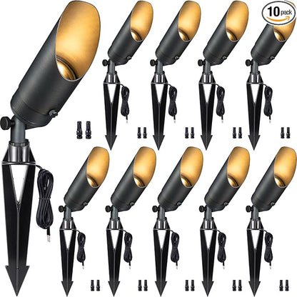 Gardenreet Low Voltage Spotlight - Outdoor Light Fixture 12V AC/DC, Brass Landscape Lights LED Hardwired, Weather Proof Bronze for Flag Wreath Without Bulbs (10 Pack)
