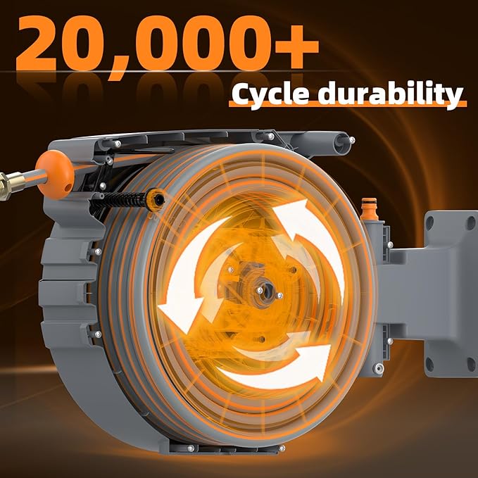 Retractable Garden Hose Reel 1/2"x82 ft, Automatic Hose Reel with 7 Pattern Nozzle, Any Length Lock Wall Mounted &180 Deg Swivel