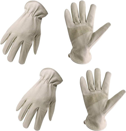 HLDD HANDLANDY 2 Pairs Leather Work Gloves for Men & Women, Reinforced Durable Palm for Welding, Farm, Gardening, Driving