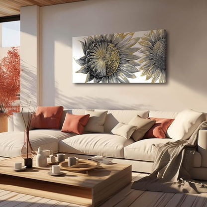 sunflower wall art black art Floral Canvas Wall decorations Canvas Art Wall Decor botanical wall art plant pictures for women girls room 24"x48"