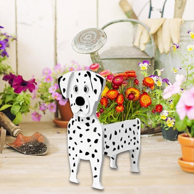 Dalmatian Dog Planter Plant Pots,Cute Dog Flower Planter,Gifts for Pet Lovers,Unique Animal Plant Pots,Office,Indoor Outdoor Garden Decor(9.45 * 5.91 * 13.35in)