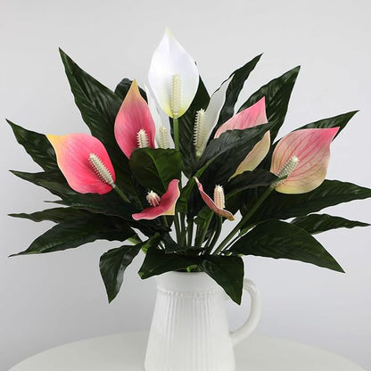 1 Pack Artificial Spathiphyllum Plant with White Flowers, 18-inch Faux Peace Lily Indoor Plant for Home Décor