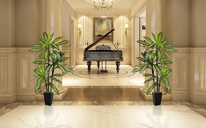 Artificial Dracaena Plant 5ft, Faux Tree with Black Tall Planter, Fake Yucca Silk Plants, Artificial Floor Trees for Indoor Home Office Room Decor Housewarming Gift