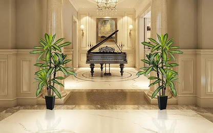 Artificial Dracaena Plant 5ft, Faux Tree with Black Tall Planter, Fake Yucca Silk Plants, Artificial Floor Trees for Indoor Home Office Room Decor Housewarming Gift