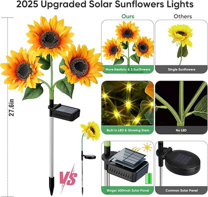 Sunflower Solar Lights Garden Decor: 8-Pack Artificial LED Solar Flower Lights Outdoor Decorations- Waterproof Decorative Light for Walkway Patio Yard Pathway - Spring Gardening Gifts for Women Mom